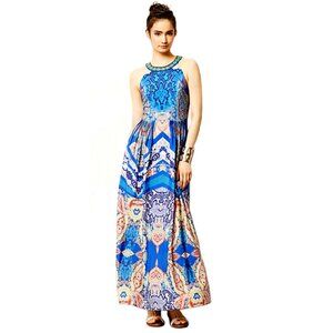 Ranna Gill Anthropologie Blue Multicolor Paisley Print Maxi Dress, Size 4